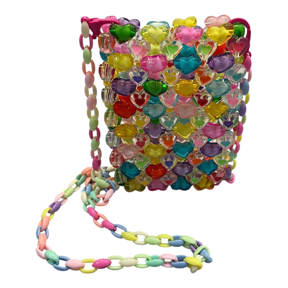 YEZILUU Y2K Kawaii Multi Color Beaded Heart Crossbody Bag Kidcore Harajuku Purse - Picture 4 of 6